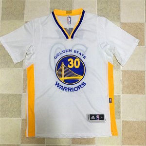 Maillot De Basket Golden State Warriors Stephen Curry 30 Brode AU Fabric Manches Courtes Blanc